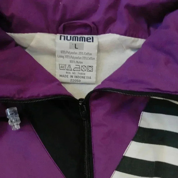 Vintage 90s Mens Windbreaker Hummel Size Large Purple Black Striped - Picture 3 of 7